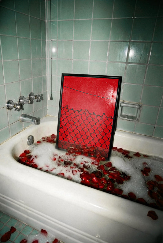 Red Chain-Link Fence Print | Minimalist Wall Art Print | A5 A4 A3 Unframed Poster