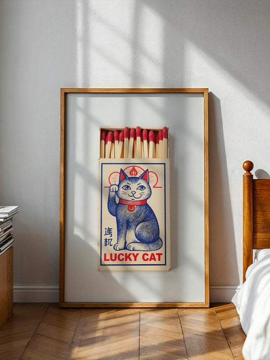 Lucky Cat Matchbox Art Print | Minimalist Wall Art Print | A5 A4 A3 Unframed Poster