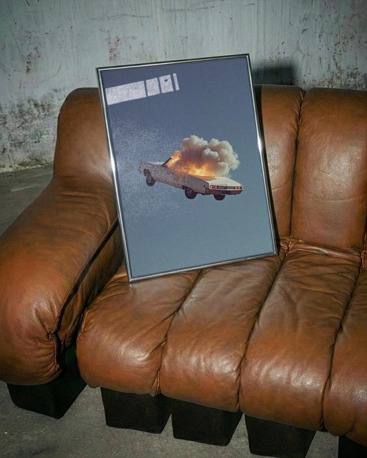 Surreal Flying Car Art Print | Minimalist Wall Art Print | A5 A4 A3 Unframed Poster