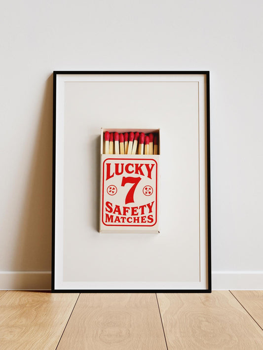 Lucky 7 Matchbox Print | Minimalist Wall Art Print | A5 A4 A3 Unframed Poster